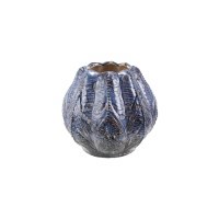 8" Dark Blue Ribbed Ceramic Decorative Vase