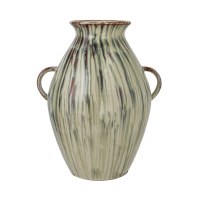 14" Green and Brown Two Handle Ceramic Decorative Vase