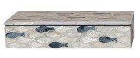 6" x 10" Natural and Gray Capiz Fish Design Decorative Box