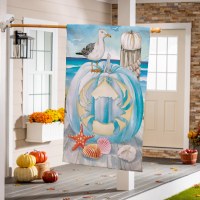 43" x 29" Crab on a Pumpkin With a Lantern Coastal Fall & Thanksgiving Large Flag