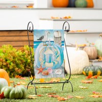 18" x 13" Crab on a Pumpkin With a Lantern Mini Coastal Fall & Thanksgiving Garden Flag