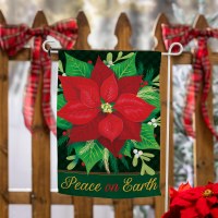 18" x 13" "Peace on Earth" Red Poinsettia Mini Christmas Garden Flag