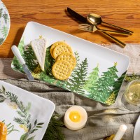 7" x 14" Green Christmas Trees Serving Tray With a Spreader