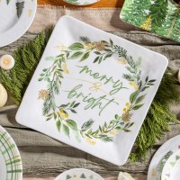 14" Square "Merry and Bright" Wreath Melamine Serving Platter