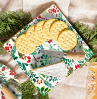 8" Square Christmas Greens Wood Serving Board With a Knife