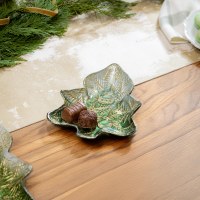 8" Green and Gold Glass Christmas Tree Shape Plate