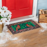 10" x 22" Two Red Cardinals Sassafras Christmas Doormat Insert
