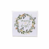 5" Square "Merry and Bright" Wreath Christmas Beverage Napkins