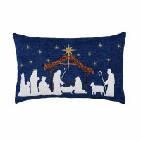 10" x 16" Dark Blue and White Nativity Scene Decorative Christmas Pillow