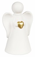 5" LED White Ceramic Angel Holding a Gold Heart Statue
