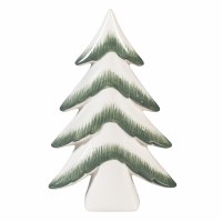 9" Dark Green and White Ceramic Christmas Tree Statue