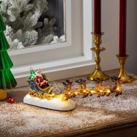 14" LED Multicolor Polyresin Santa in His Sleigh Statue