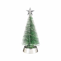 8" LED Silver Base and Green Brush Christmas Tree Statue