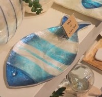 4" x 8" Blue and White Fish Shaped Capiz Shell Decorative Tray