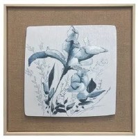 24" Sq Dark Blue Flowers With Dark Leaves Framed Print