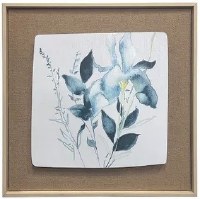 24" Sq Light Blue Flowers With Dark Leaves Framed Print