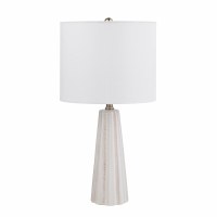 24" Distressed White Ribbed Ceramic Table Lamp