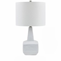 22" White Textured Square Base Ceramic Table Lamp