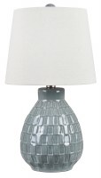 18" Blue Rectangle Pattern Ceramic Table Lamp