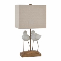 21" Two Distressed White Shorebird Statues Coastal Table Lamp