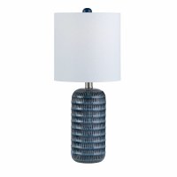 21" Dark Blue Lines Ceramic Table Lamp