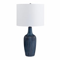 26" Dark Blue Ribbed Ceramic Table Lamp