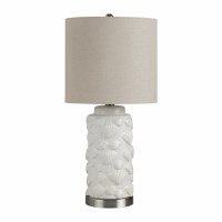 Small White Scallop Shells Coastal Ceramic Table Lamp