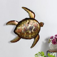 28" Brown and Distressed Silver Metal Sea Turtle Coastal Wall Art Plaque