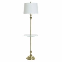 62" Distressed Bronze Pole Floor Lamo With a Glass Table