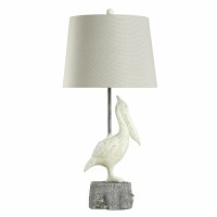 37" Distressed White Polyresin Pelican Figurine Coastal Table Lamp