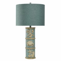 33" Distressed White and Blue Seashells Polyresin Table Lamp