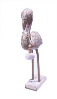18" White Wash Coastal Wood Heron Holding Seashells Statue