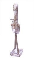18" White Wash Coastal Wood Flamingo Holding Seashells Statue