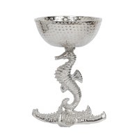10" Silver Metal Decorative Bowl on a Coastal Seahorse Stand