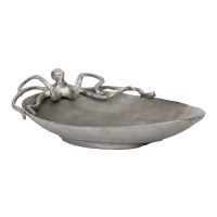 18" Silver Metal Coastal Oval Octopus Bowl