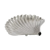 11" Silver Metal Coastal Scallop Shell Bowl