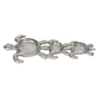 14" Silver Metal Coastal Triple Sea Turtle Pillar Candle Holder