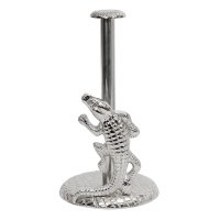 14" Silver Metal Coastal Alligator Paper Towel Holder