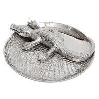 12" Round Silver Metal Decorative Coastal Alligator Dish