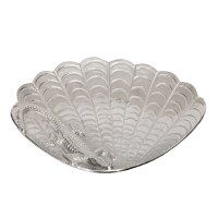 17" Silver Metal Decorative Coastal Alligator Scales Scallop Shell Shaped Dish