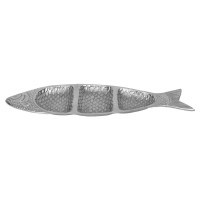 20" Silver Metal Coastal Three Compartment Fish Serving Tray