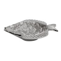 8" Silver Metal Coastal Fish Shape Serving Bowl