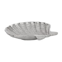 11" Silver Metal Coastal Scallop Shell Serving Dish