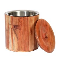 8" Brown Wood Ice Bucket