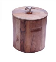 8" Coastal Wood Ice Bucket With a Starfish Knob