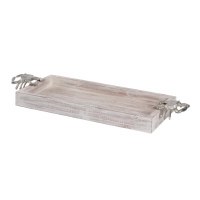 23" Coastal Crab Handle Wood Decorative Tray