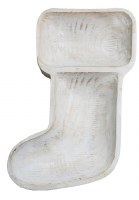 14" White Wash Two Compartment Wood Decorative Stocking Dish