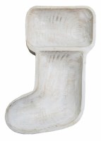 11" White Wash Two Compartment Wood Decorative Stocking Dish