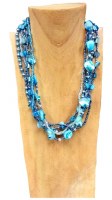 Turquoise Six Strand Faux Pearl and Beads Necklace
