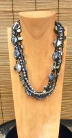 Black Six Strand Faux Pearl and Beads Necklace